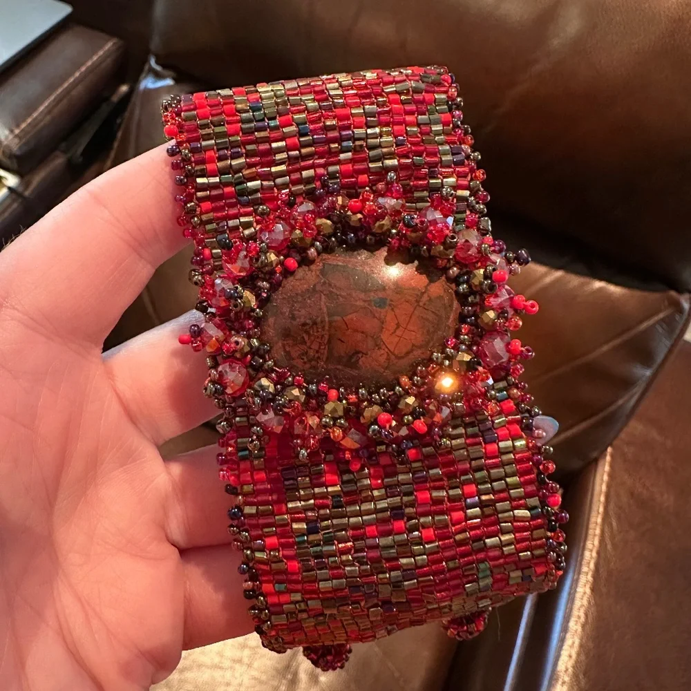 Handmade Beaded Bracelet with Fire Agate - Picture 2 of 4